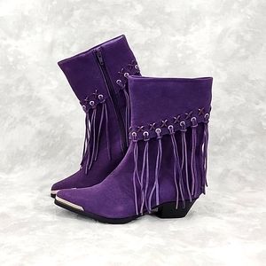 Oak Creek Farms Purple Leather Fringe Boots